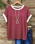 Classic Stripe Knit Contrast Trim Top