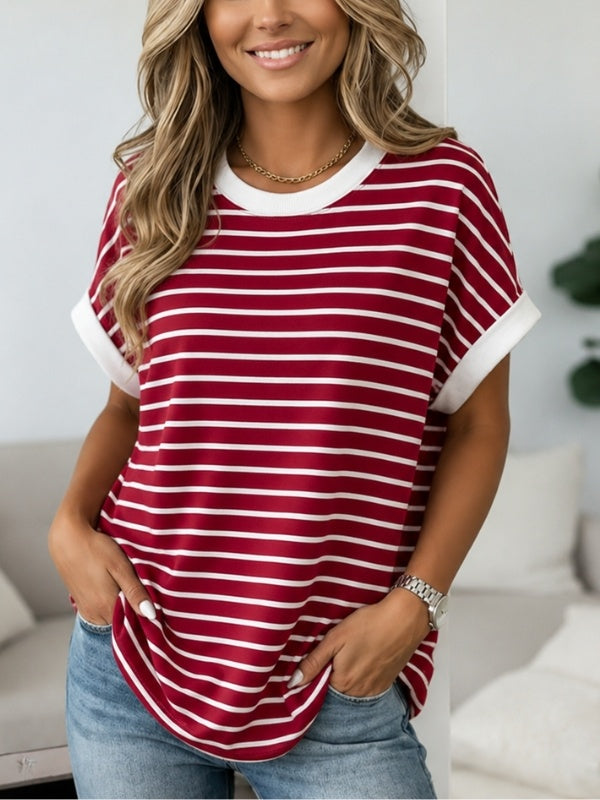 Classic Stripe Knit Contrast Trim Top