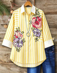 Cheerful Floral Print Striped Tunic Shirt
