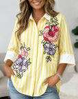 Cheerful Floral Print Striped Tunic Shirt