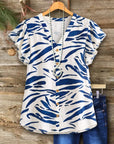 Coastal Abstract Print Ruffle Sleeve Tunic