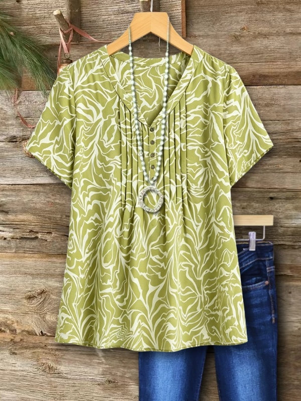 Relaxed Abstract Leaf Print Tunic Top