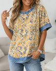 Bohemian Paisley Print Denim Trim Top