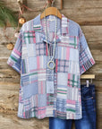 Vintage Patchwork Plaid Short Sleeve Shirt