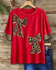 Playful Leopard Patchwork Bow Tee
