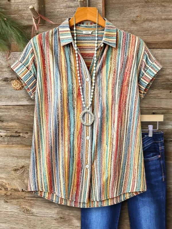 Artisan Stripe Print Button-Up Shirt
