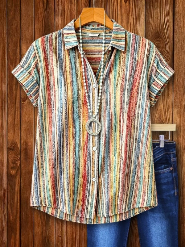 Artisan Stripe Print Button-Up Shirt