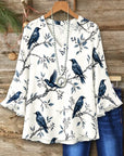 Whimsical Bird Print Bell Sleeve Top