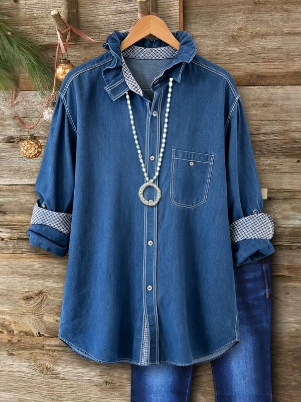 Relaxed Denim Contrast Cuff Tunic Shirt