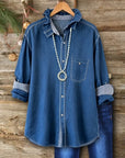 Relaxed Denim Contrast Cuff Tunic Shirt
