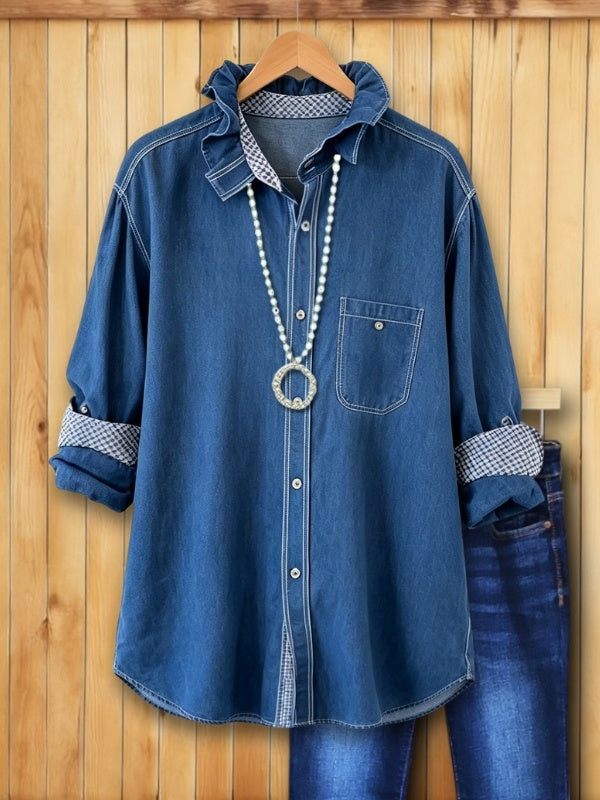 Relaxed Denim Contrast Cuff Tunic Shirt
