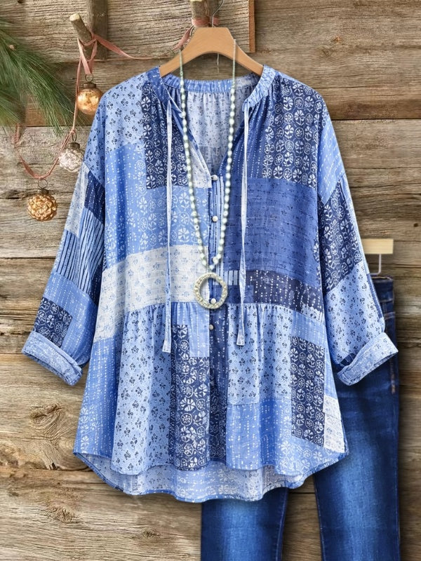 Artisan Patchwork Print Tie Neck Tunic