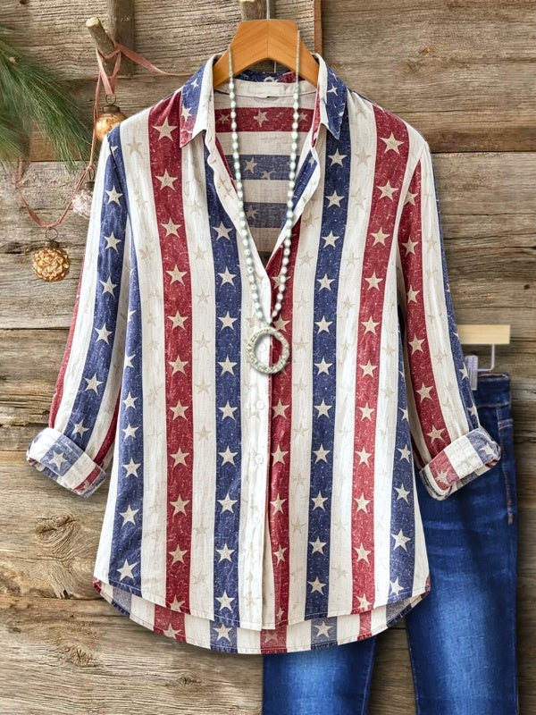 Vintage Star Stripe Print Tunic Shirt