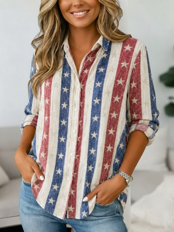 Vintage Star Stripe Print Tunic Shirt