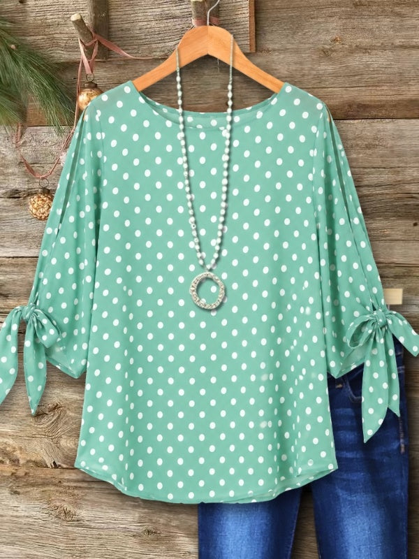 Playful Polka Dot Tie Sleeve Top