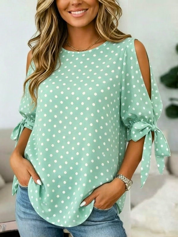 Playful Polka Dot Tie Sleeve Top