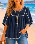 Romantic Crochet Yoke Babydoll Tunic Top