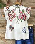 Floral Print Mock Neck Ruffle Sleeve Babydoll Top