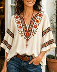 Floral Embroidery V Neck Tunic Top with Dolman Sleeve