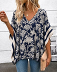 Floral Print V Neck Batwing Tunic