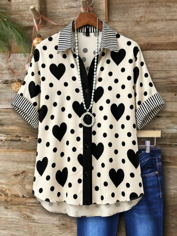 Heart Dot Print Contrast Shirt