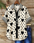 Heart Dot Print Contrast Shirt