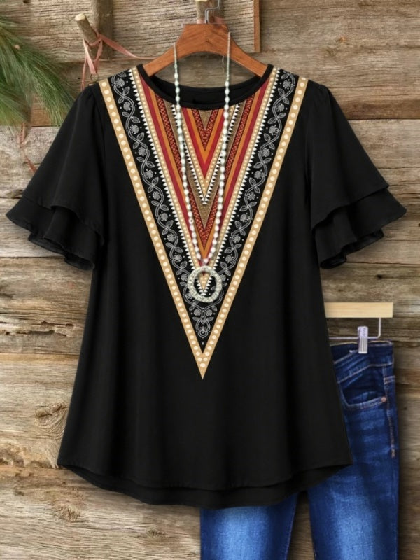 Ethnic Print Flutter Sleeve Tunic