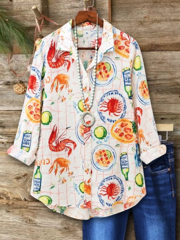 Coastal Seafood Print Shirt