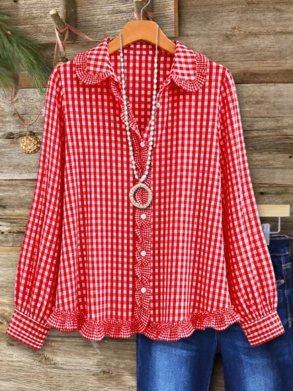 Gingham Ruffle Collar Blouse