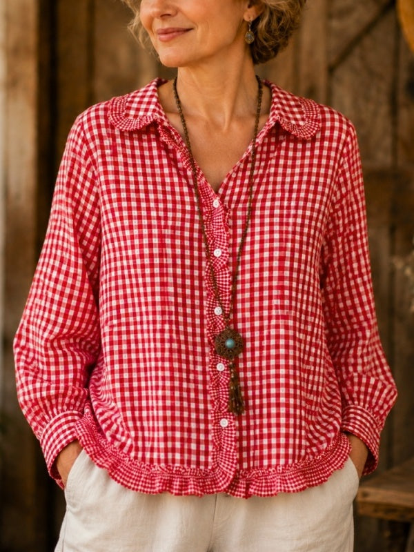 Gingham Ruffle Collar Blouse