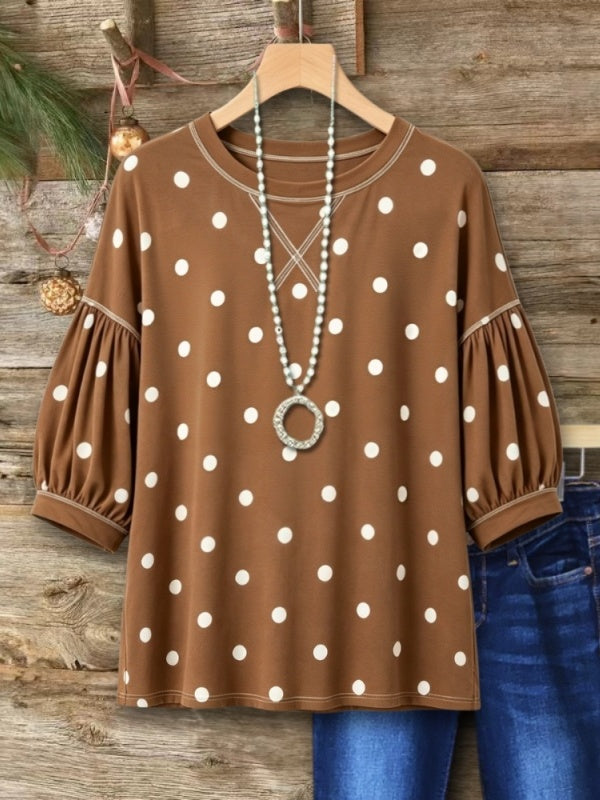 Polka Dot Puff Sleeve Top