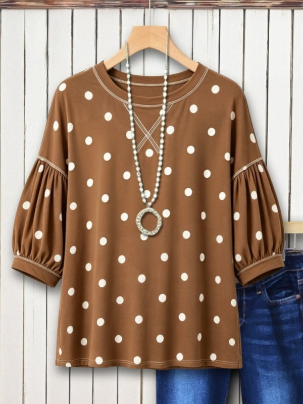 Polka Dot Puff Sleeve Top