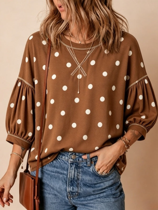 Polka Dot Puff Sleeve Top