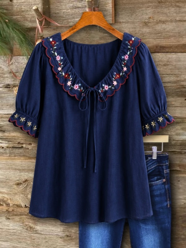 Floral Embroidery Babydoll Top