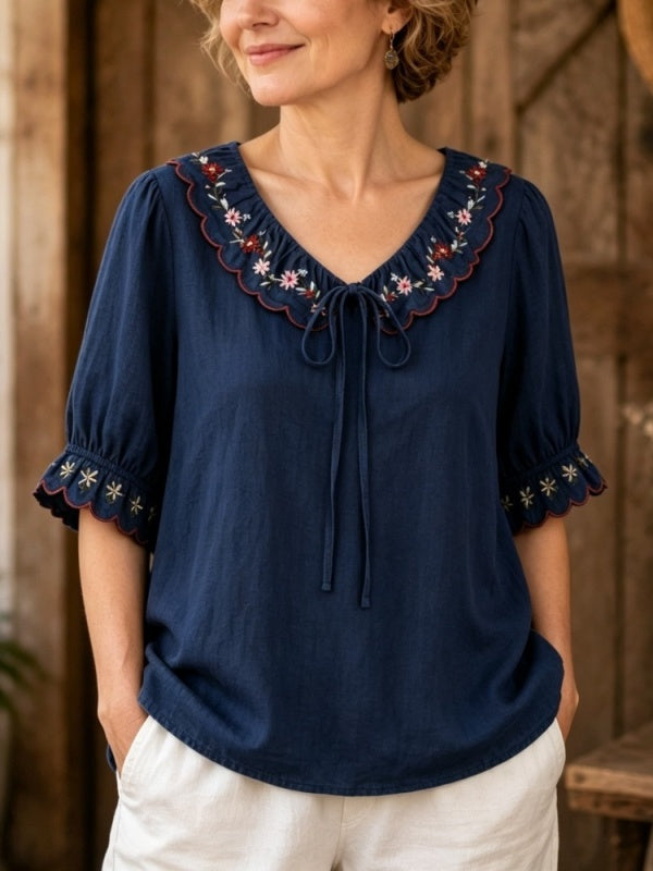 Floral Embroidery Babydoll Top