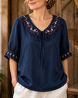 Floral Embroidery Babydoll Top