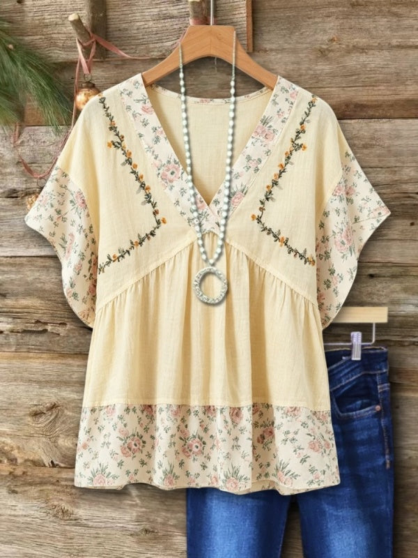 Floral Embroidery Patchwork Tunic