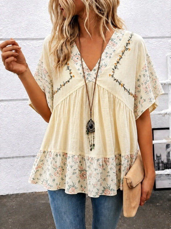 Floral Embroidery Patchwork Tunic