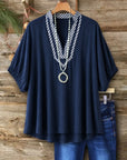 Patchwork Trim V-Neck Short Sleeve Tunic Top