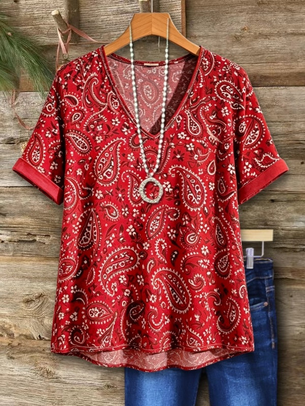 Paisley Print V-Neck Tee