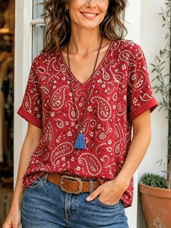 Paisley Print V-Neck Tee