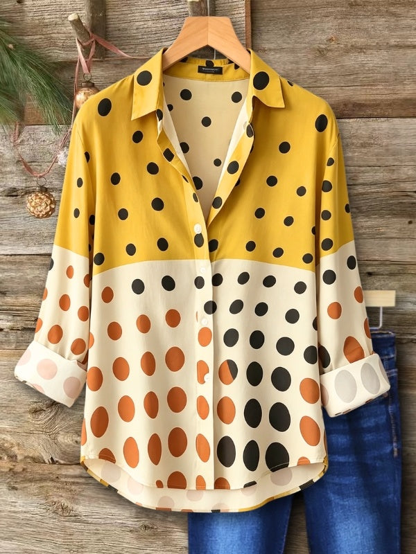 Polka Dot Print Button Front Blouse