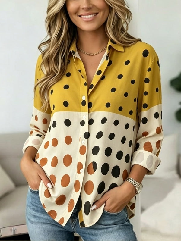 Polka Dot Print Button Front Blouse