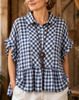 Gingham Print Ruffle Sleeve Babydoll Top