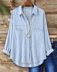 Denim Patchwork Striped Button Front Shirt