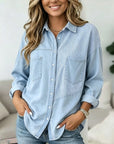 Denim Patchwork Striped Button Front Shirt