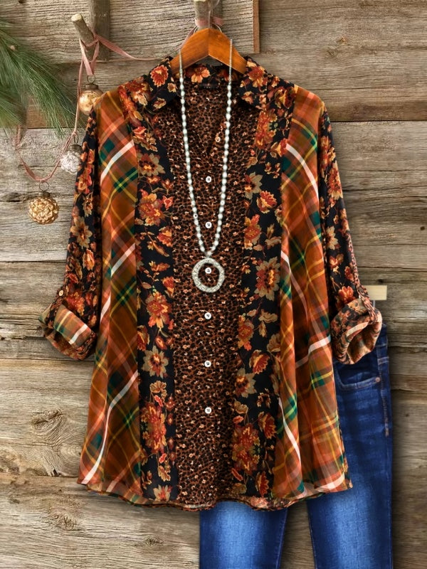 Floral Print Leopard Patchwork Tunic