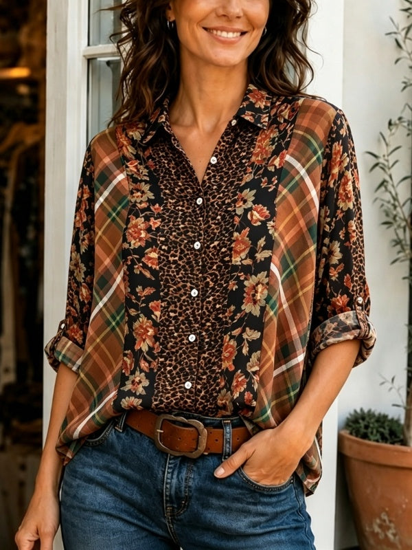 Floral Print Leopard Patchwork Tunic