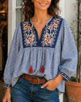 Floral Embroidery Gingham Babydoll Top