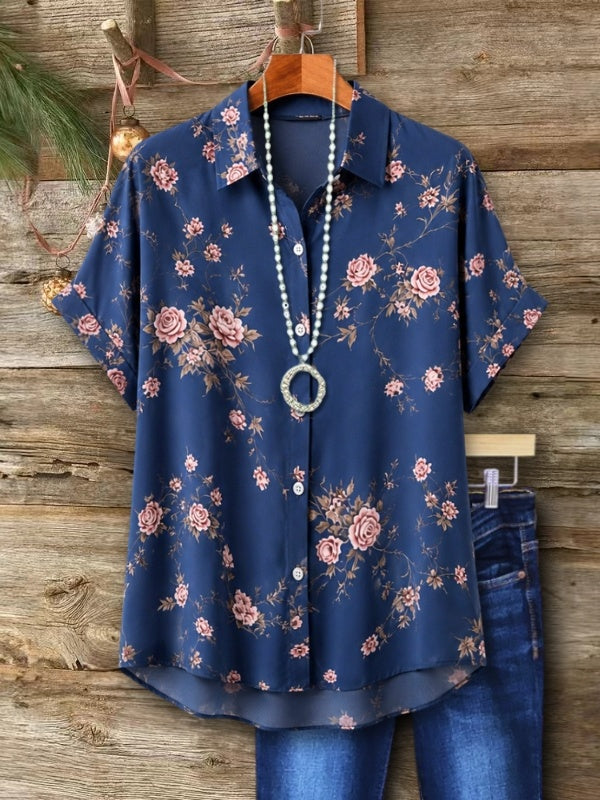 Floral Print Button Down Short Sleeve Shirt